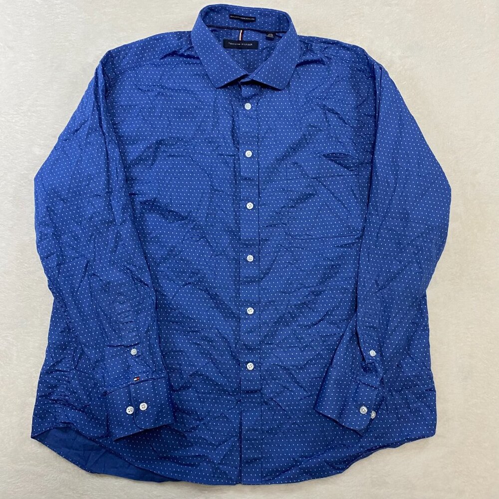 Tommy Hilfiger Shirt Mens XL 17 34/35 Regular Fit Paisley Long Sleeve Button Up